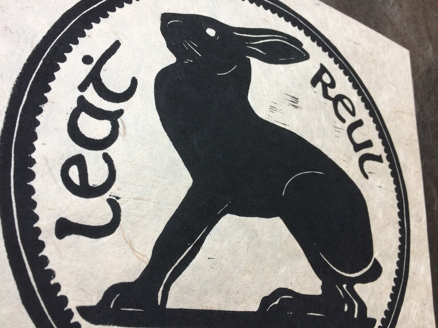 Threepence Hare Irish Coin Lino Print