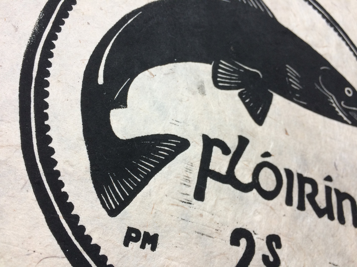 Florin Two Shillings Salmon Irish Coin Lino Print