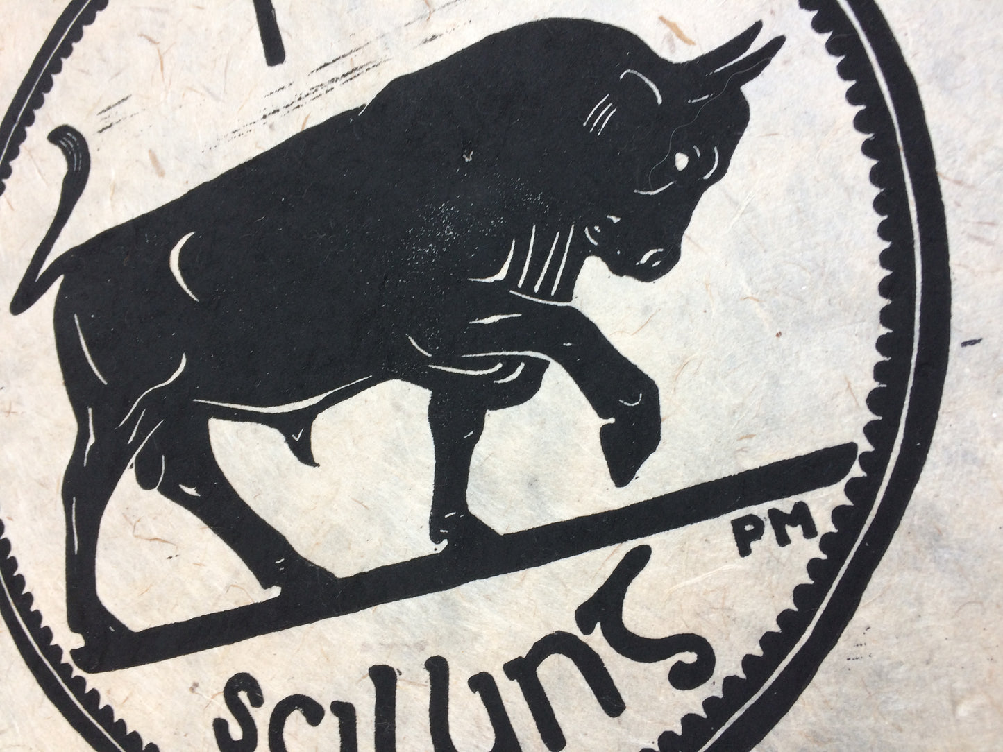 The Shilling Bull Irish Coin Lino Print