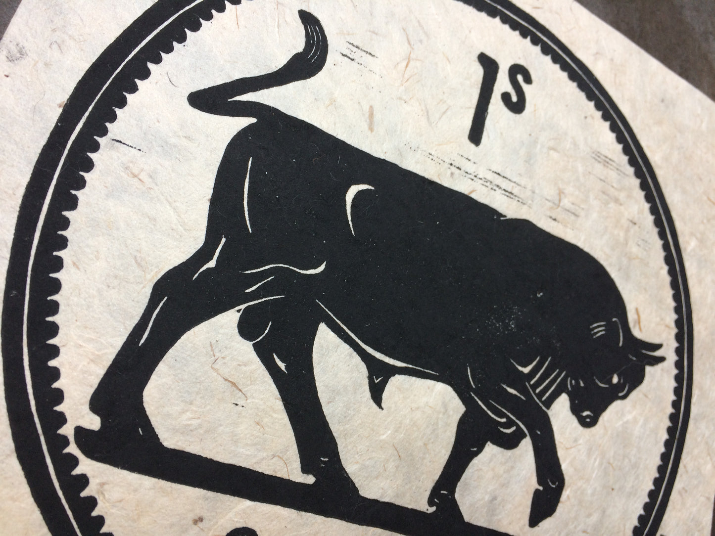 The Shilling Bull Irish Coin Lino Print