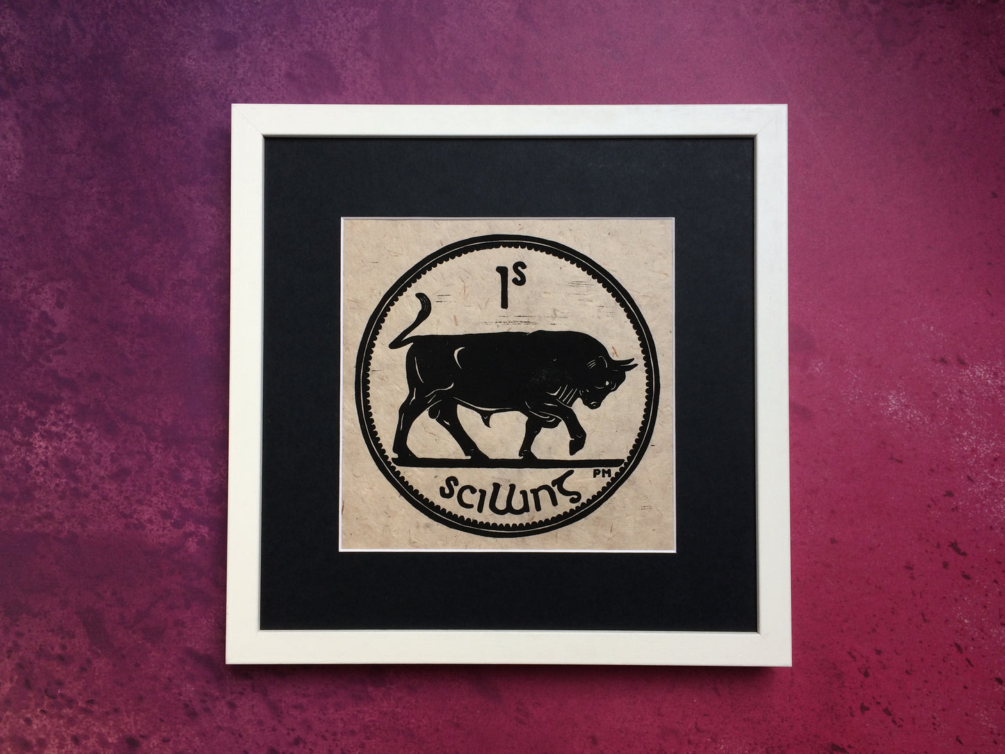 The Shilling Bull Irish Coin Lino Print