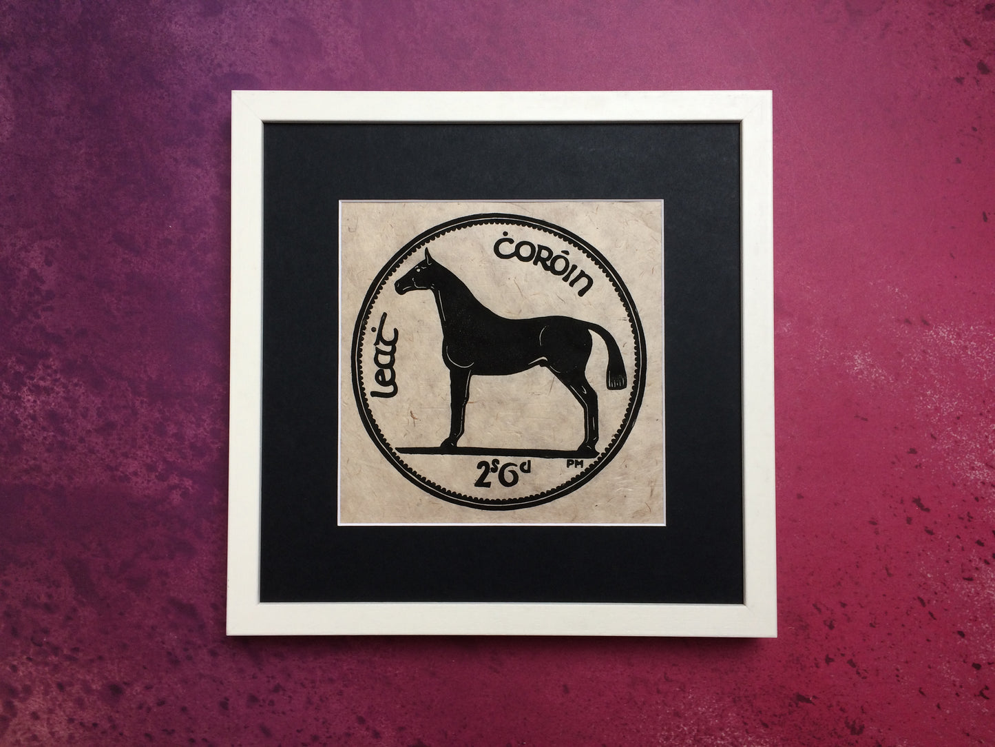 Half Crown Two Shillings and Sixpence Horse Irish Coin Lino Print