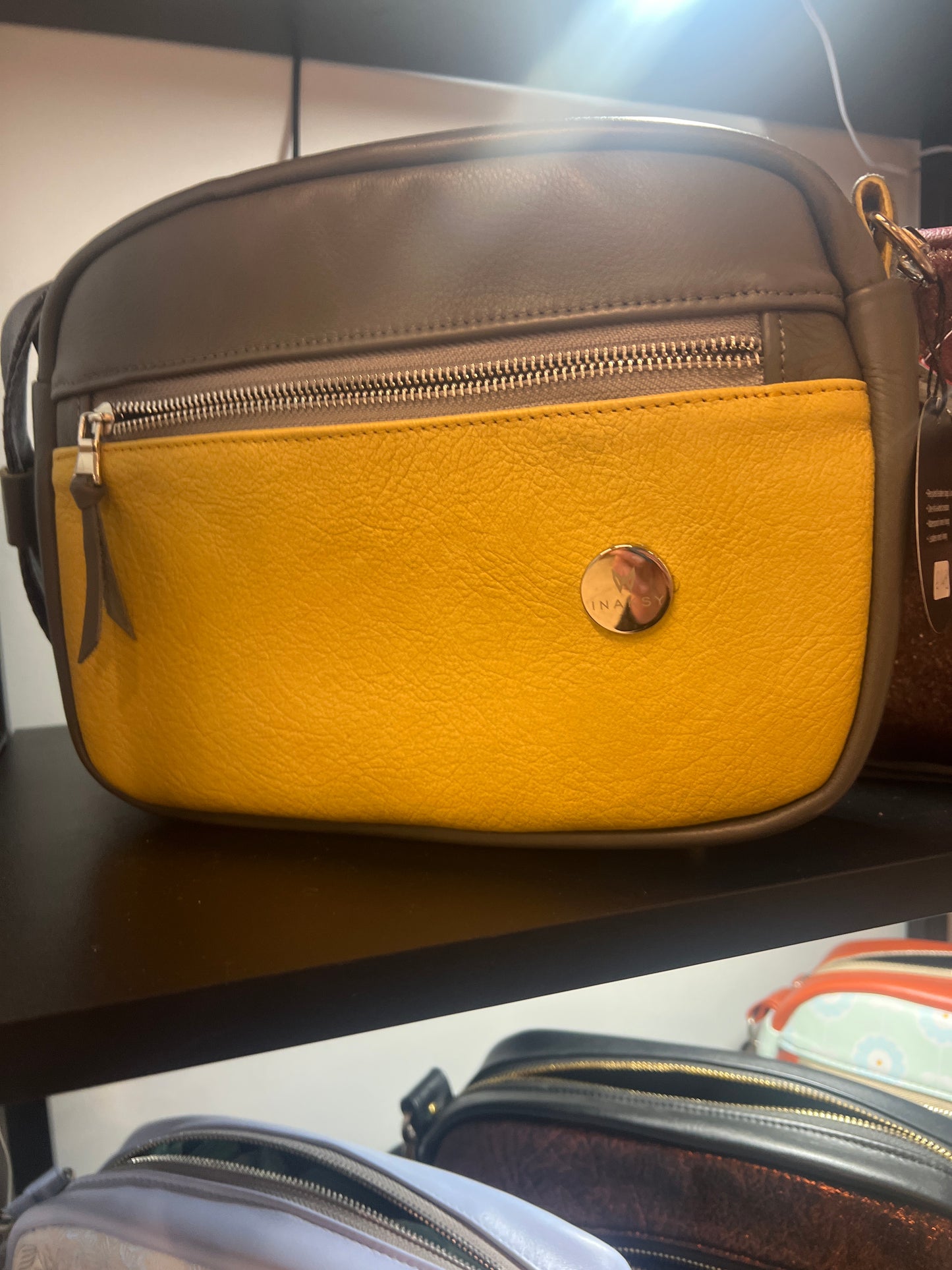 Grey yellow box bag