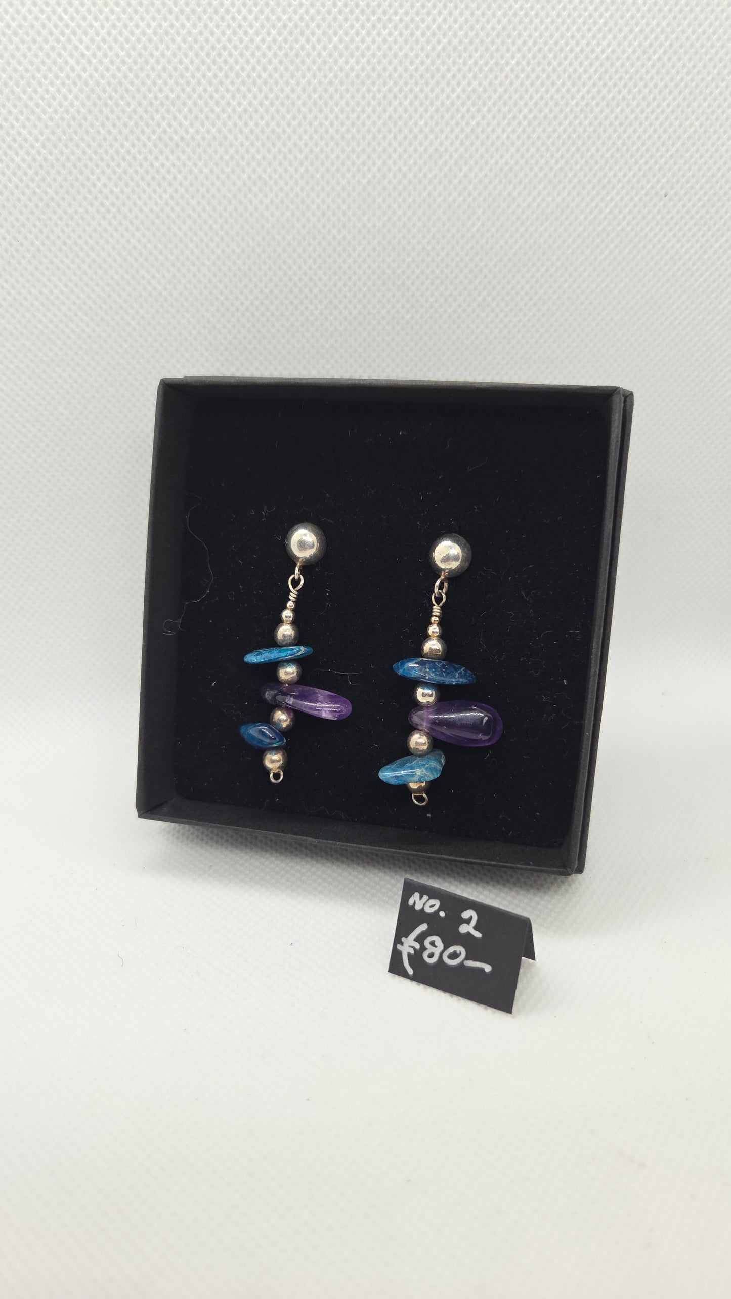 Statement stg silver earrings with Apatite and Amethyst beads