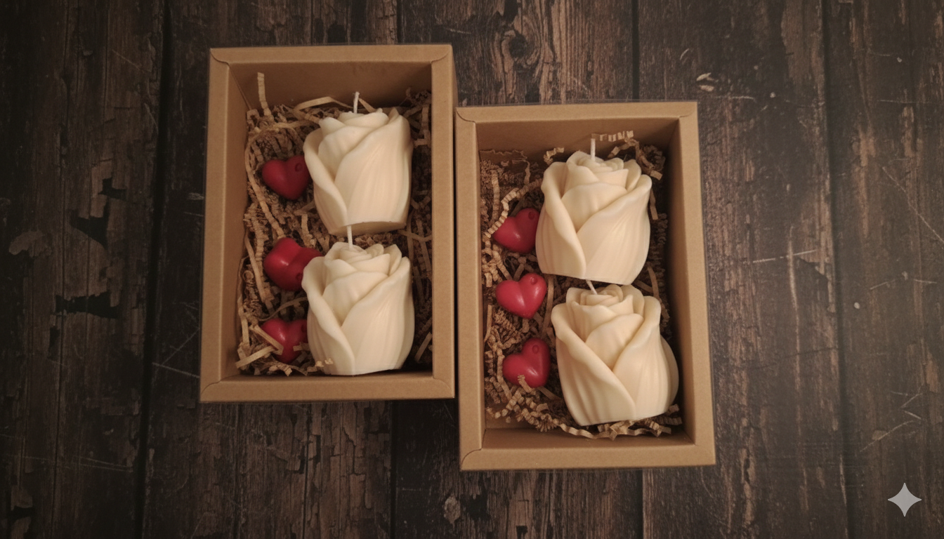 Twin Roses ā candle in box
