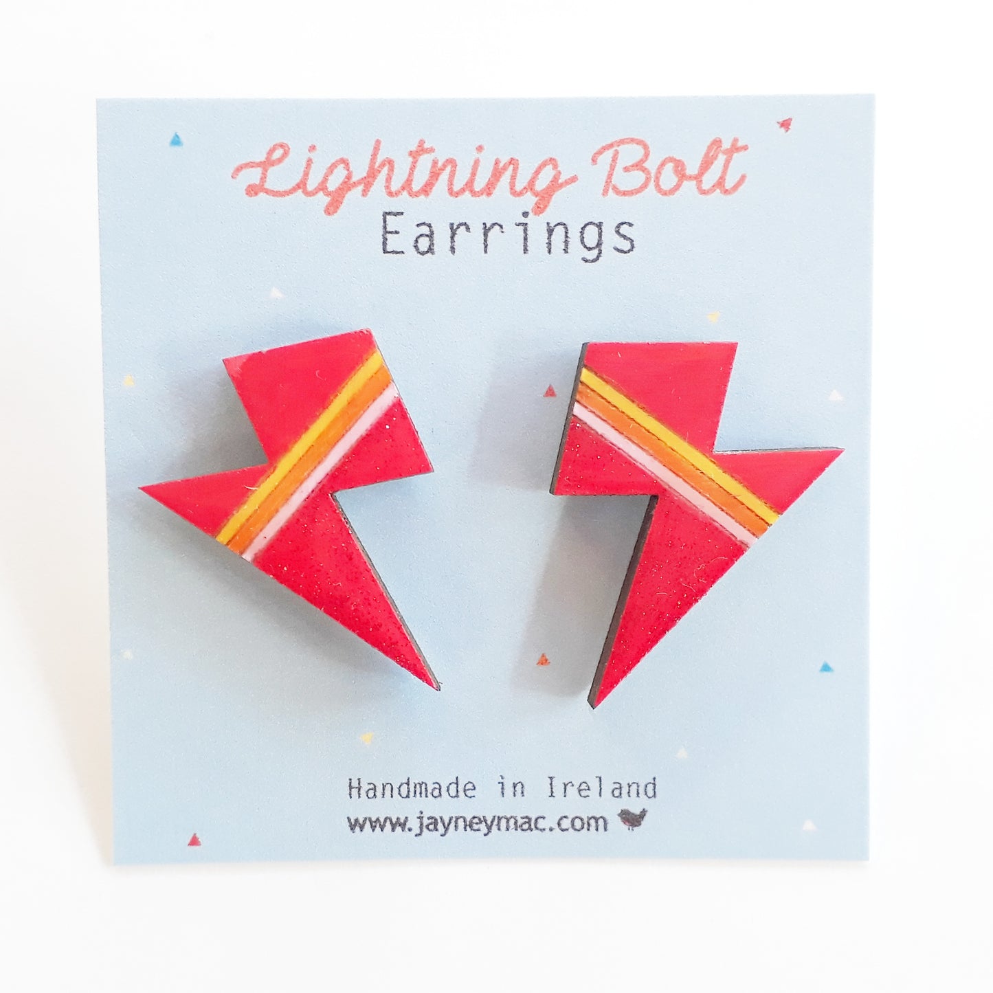Lightning bolt wooden red earrings