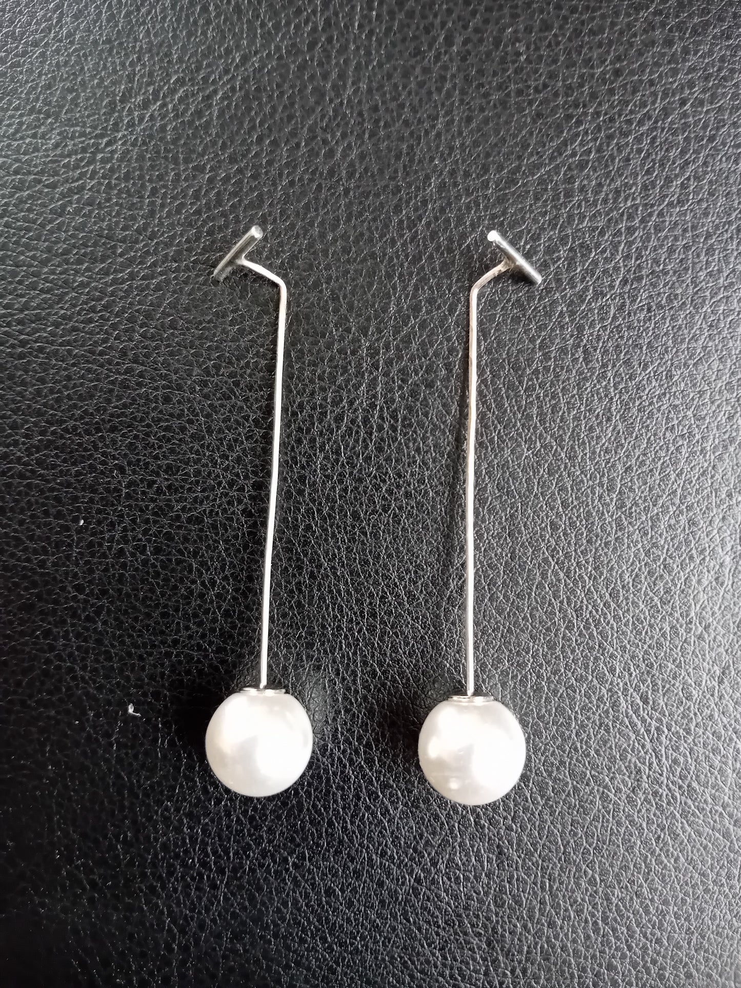 Sterling Silver Long T bar with Faux Pearls