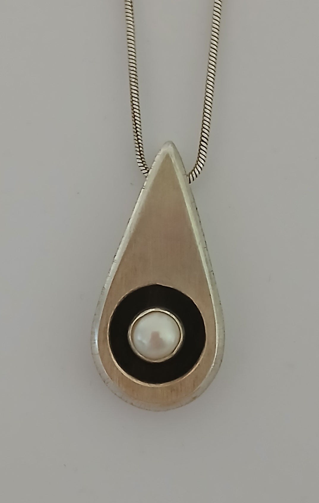 Silver, Ebony and Pearl Raindrop Pendant