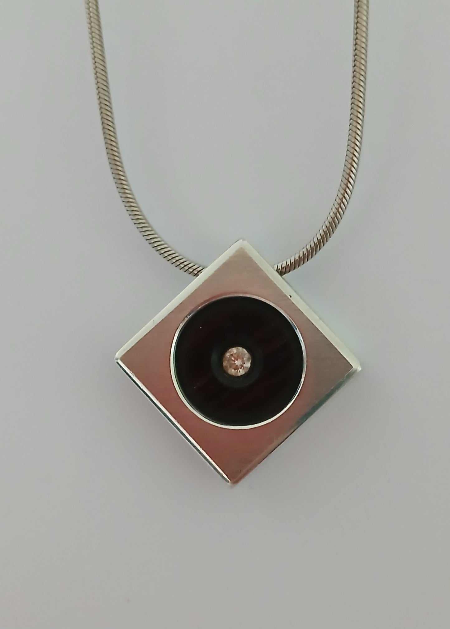 Silver and Ebony Square Pendant set with Zirconia