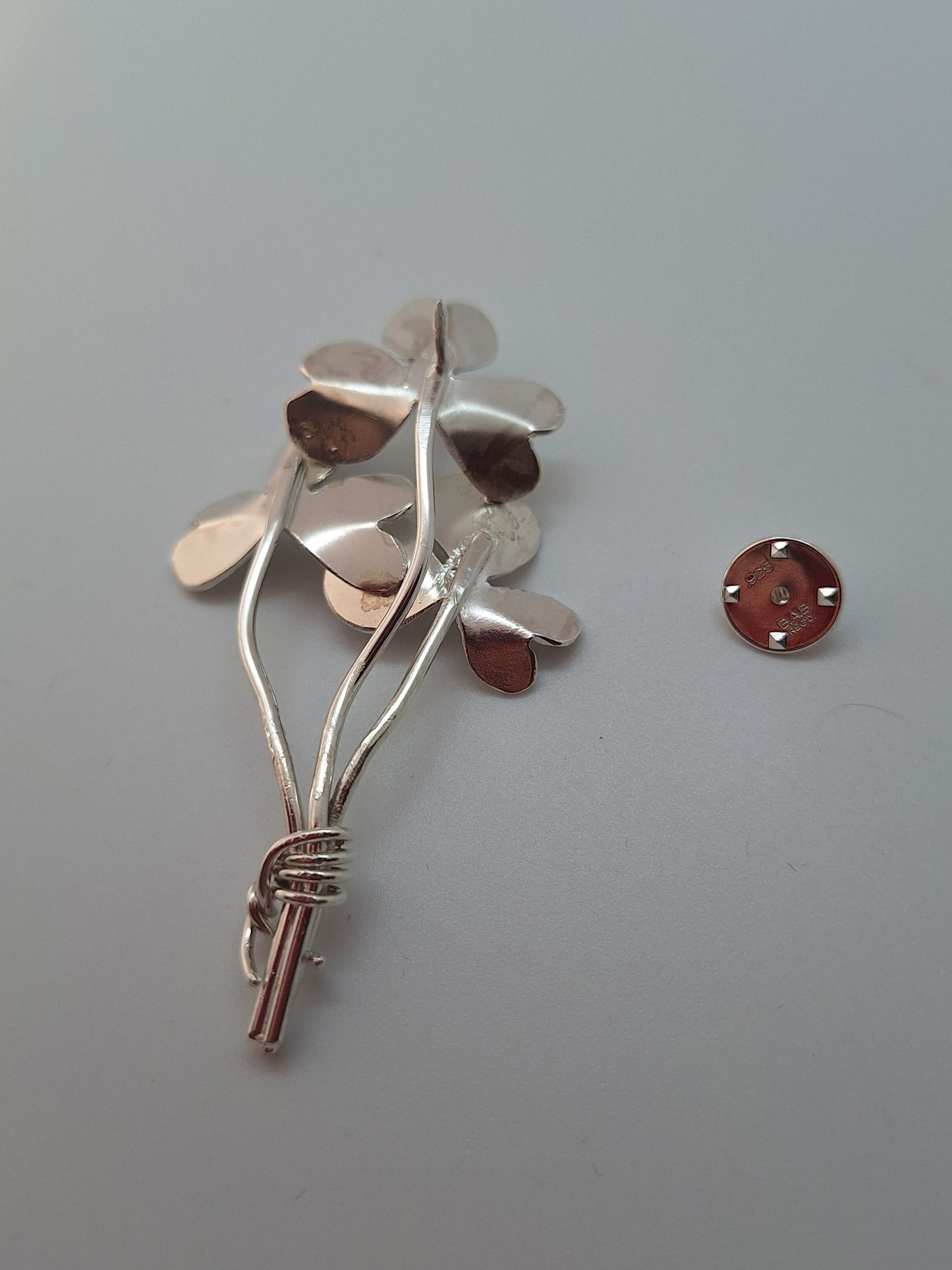 Sterling Silver Bunch of Clovers Pin