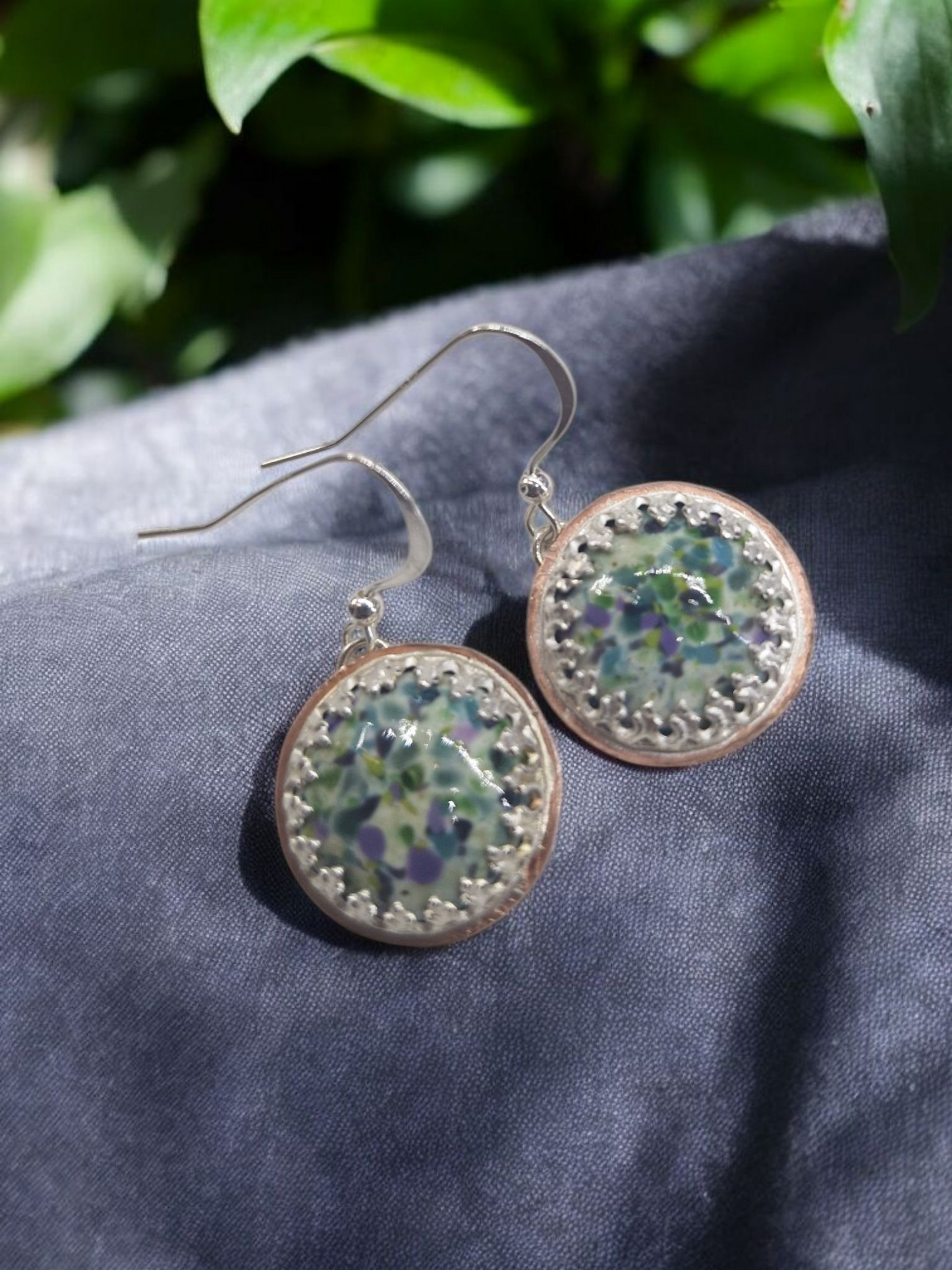 Silver Copper Cabochon Earrings