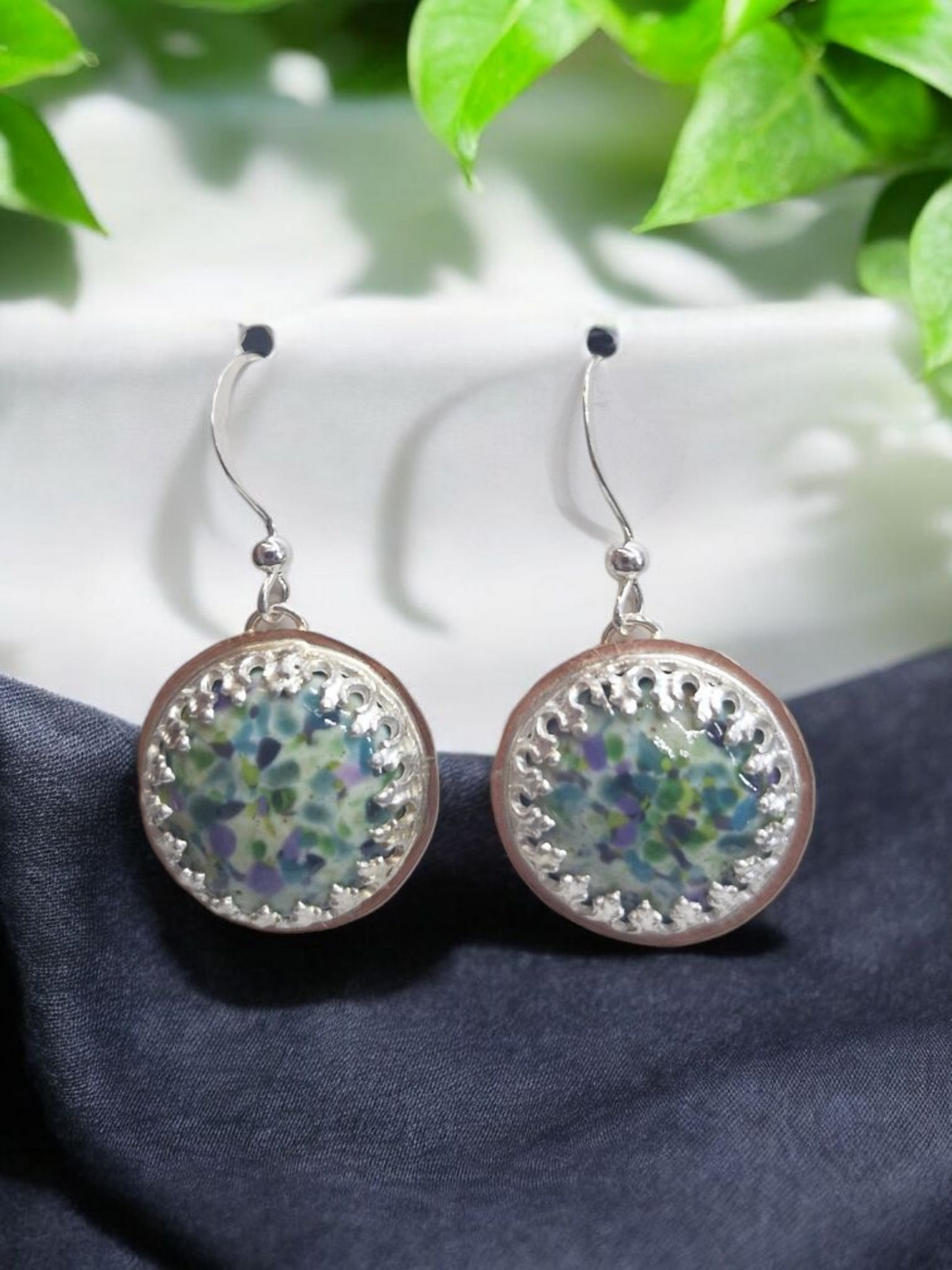 Silver Copper Cabochon Earrings