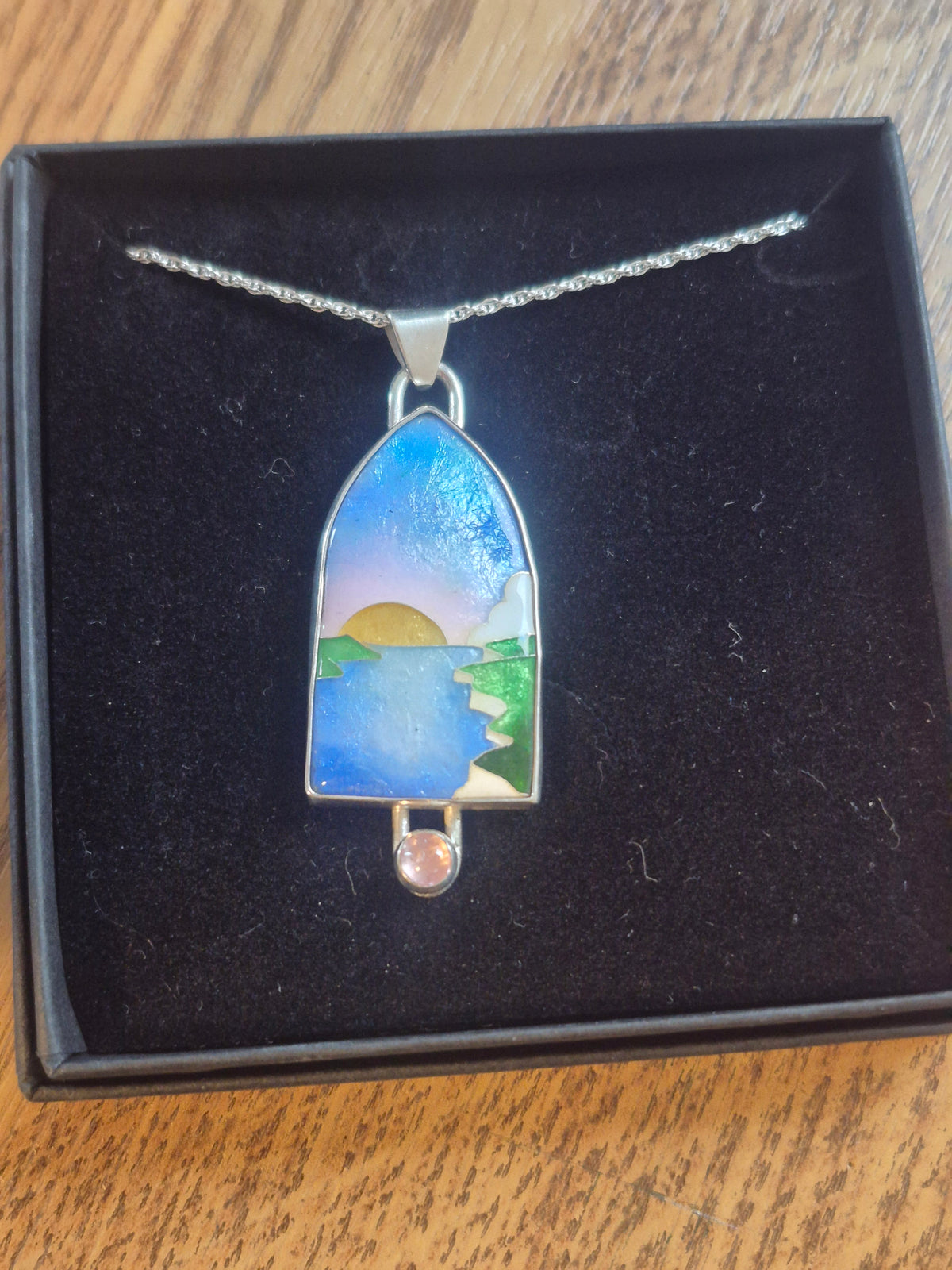 Enamel sunset necklace