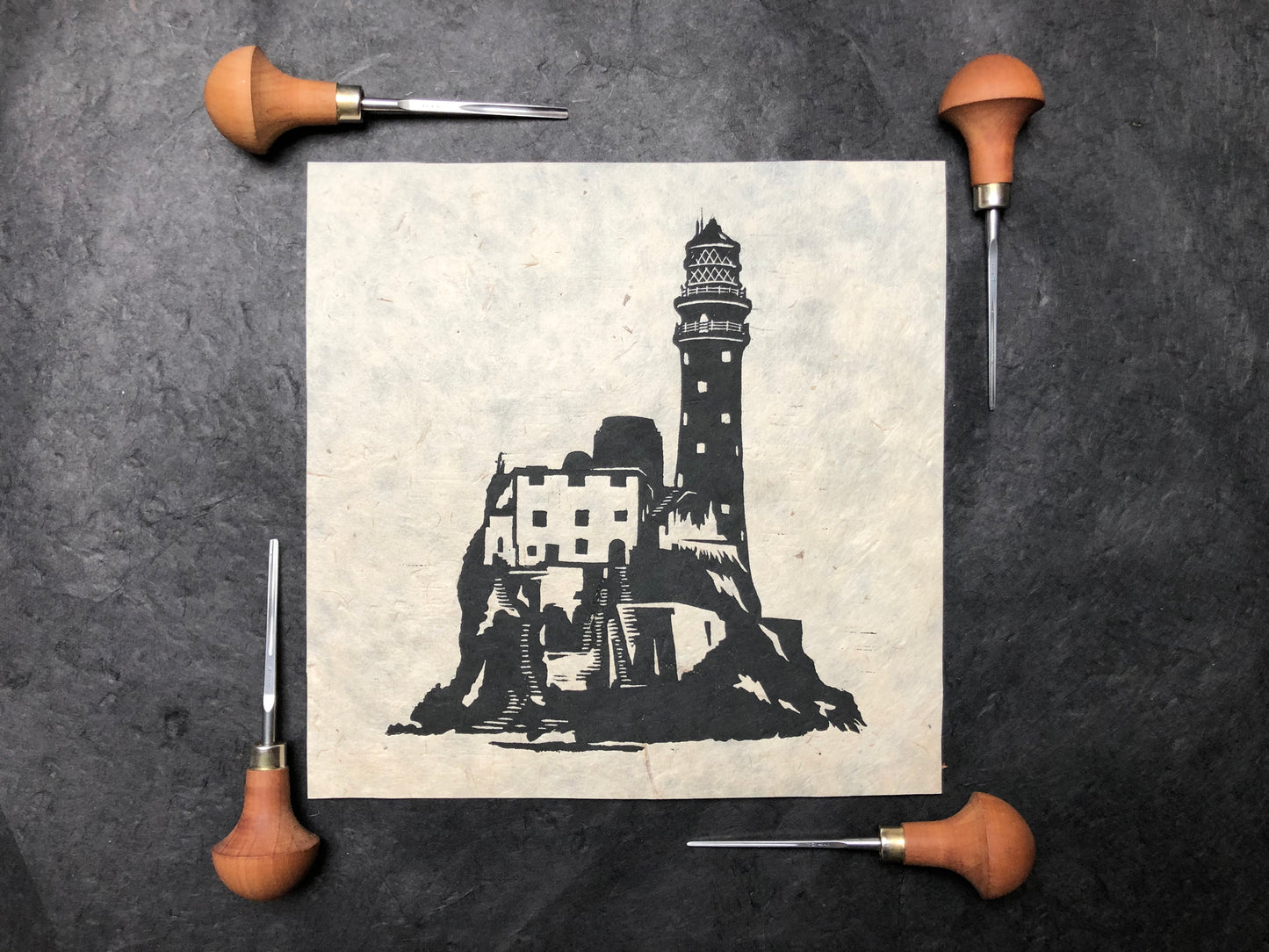 Fastnet Cork Lino Print Framed