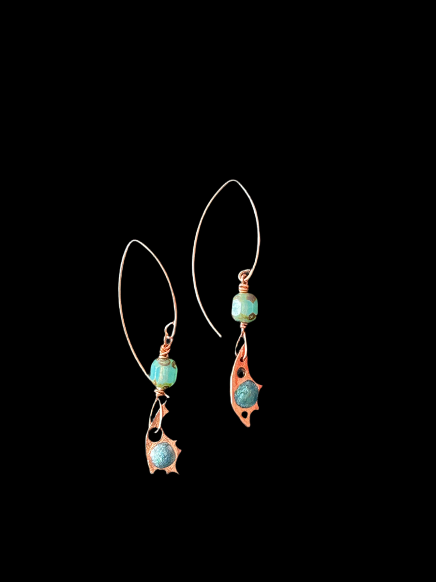 Copper earrings with coloured resin