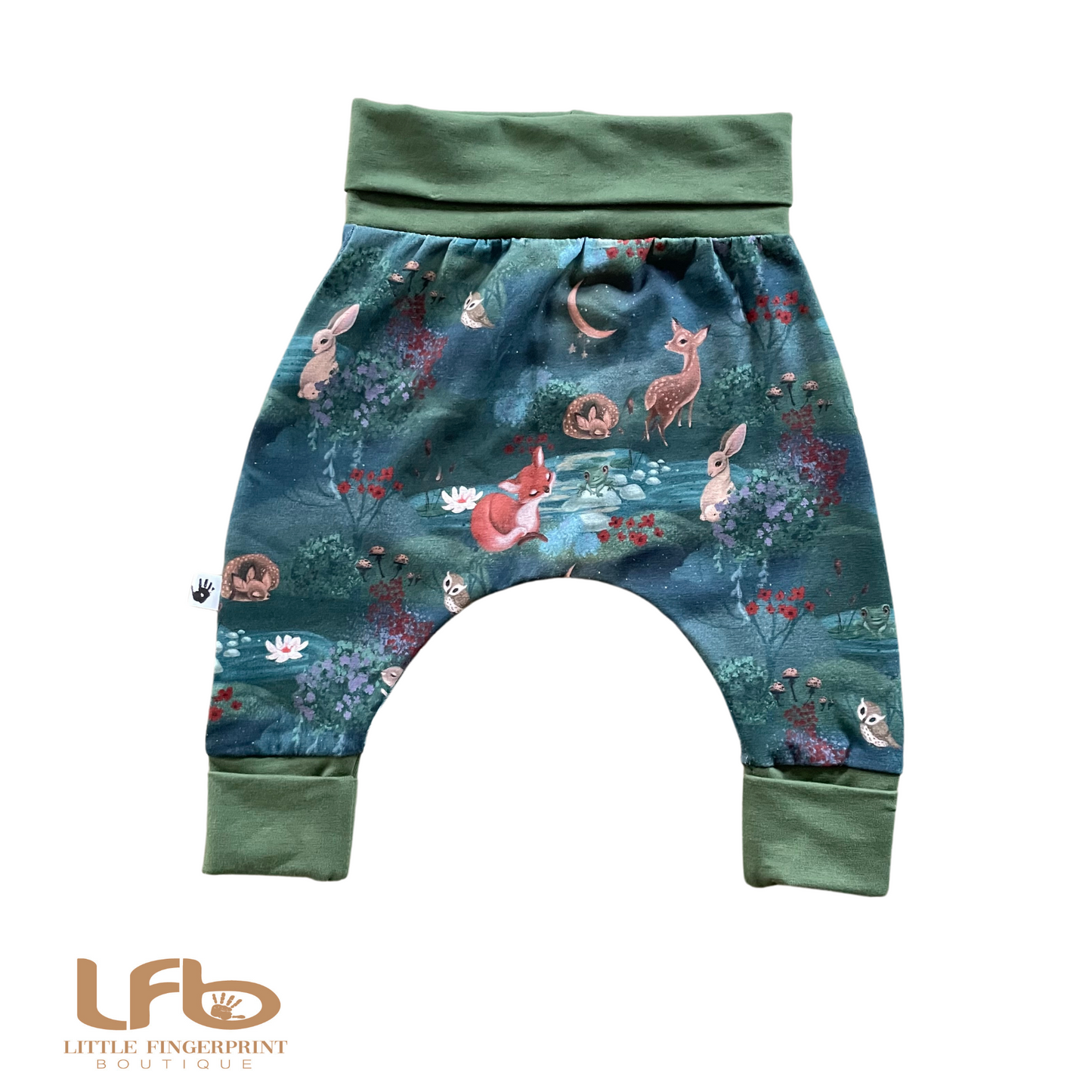 Forest Animal print- Handmade "Grow with Me" Baby Harem Pants – Adjustable, Comfy & Durable