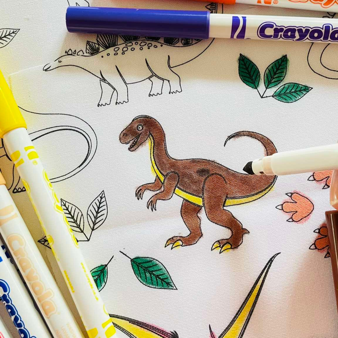 Dinosaurs 'Colour Me' Placemat with 12 Washable | Reversible Colouring Placemat