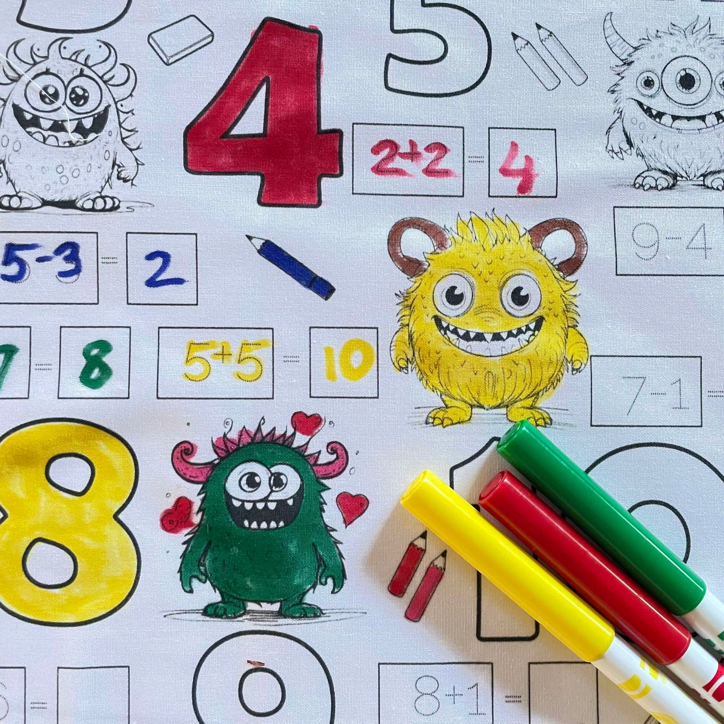 Monster Numbers ‘Colour Me’ Apron with 12 Washable Markers – Reversible, Creative, and Durable Apron for Kids Aged 3-8 | Gift Idea