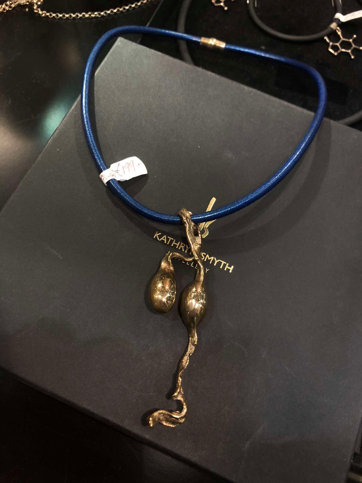 Blue Italian Leather Torc w/ Sterling Silver clasp and Bronze Seed Cast