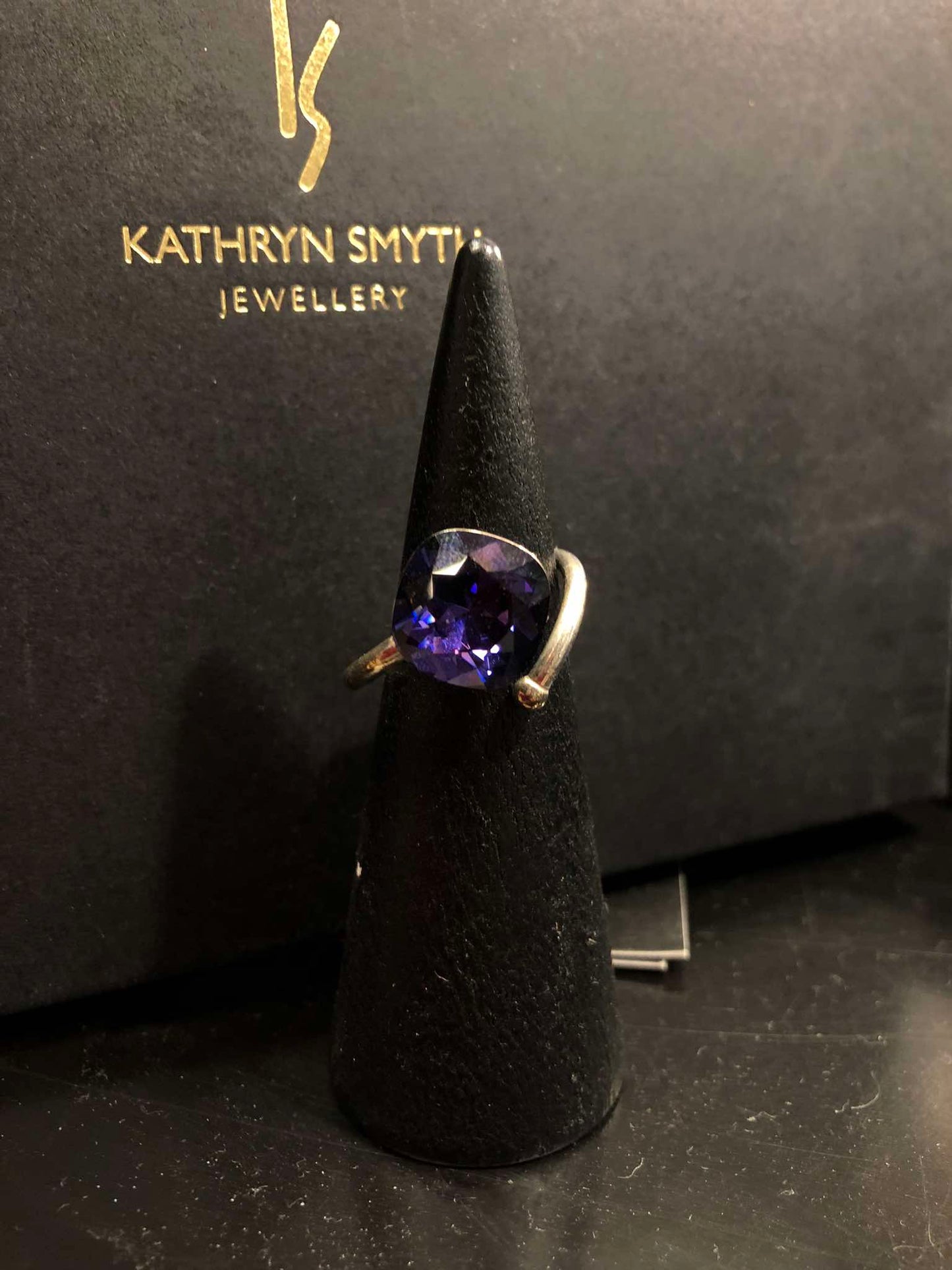 Purple Crystal Sterling Silver Adjustable Ring