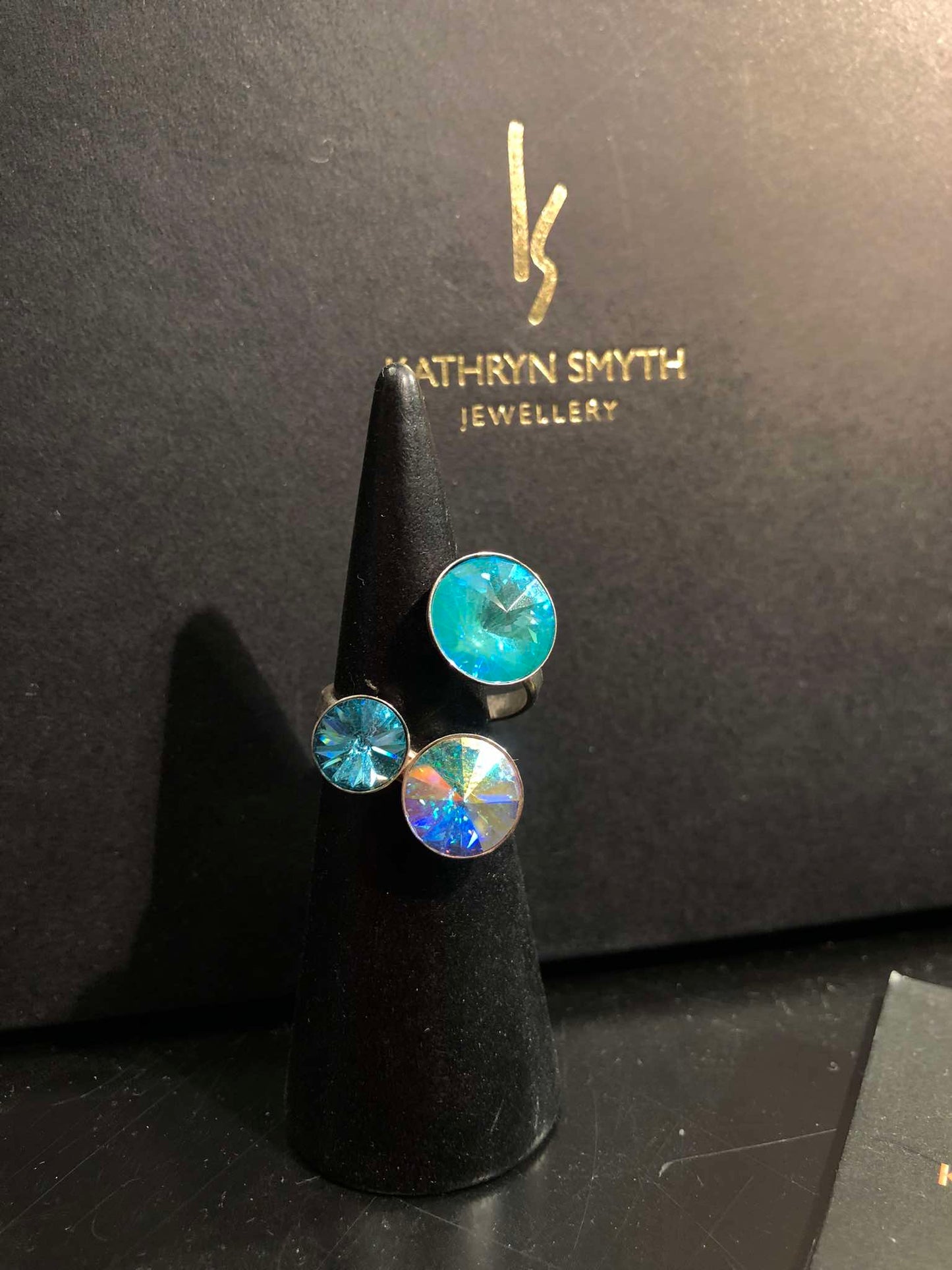 Blue Iridescent Swarovski Crystal Adjustable Ring