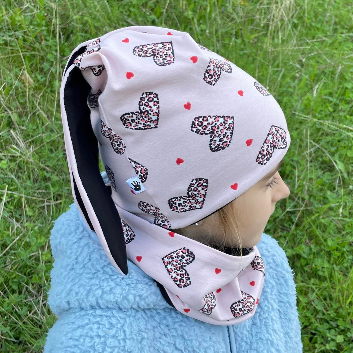 Bunny Ears Slouchy Beanie Hat and Neck Warmer Set - Leopard Heart Print - Toddler & Kids