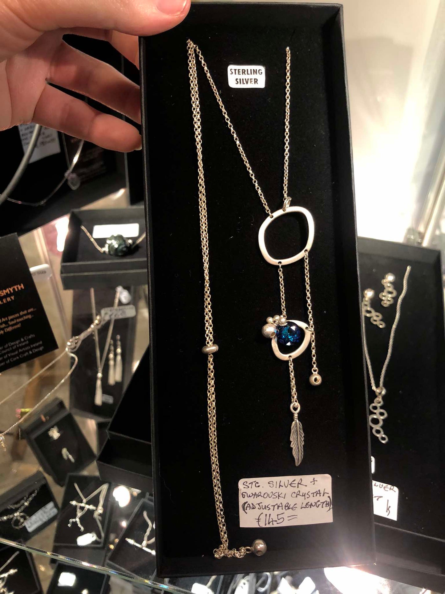 Feather and Swarovski Stone Stg Silver Chain