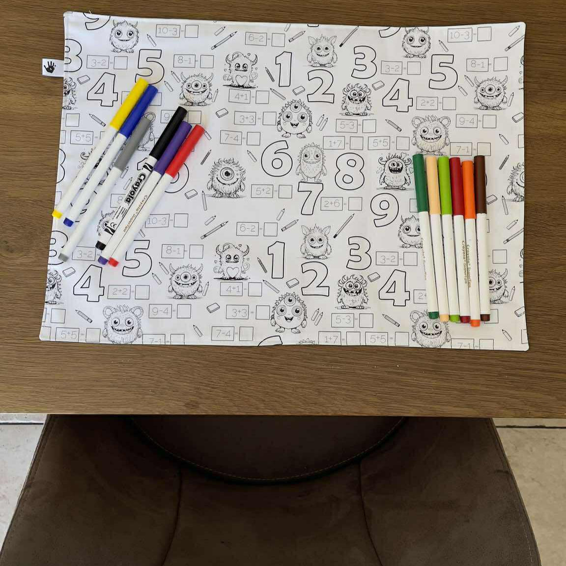 DC Monster Number 'Colour Me' Placemat with 12 Washable | Reversible Colouring Placemat