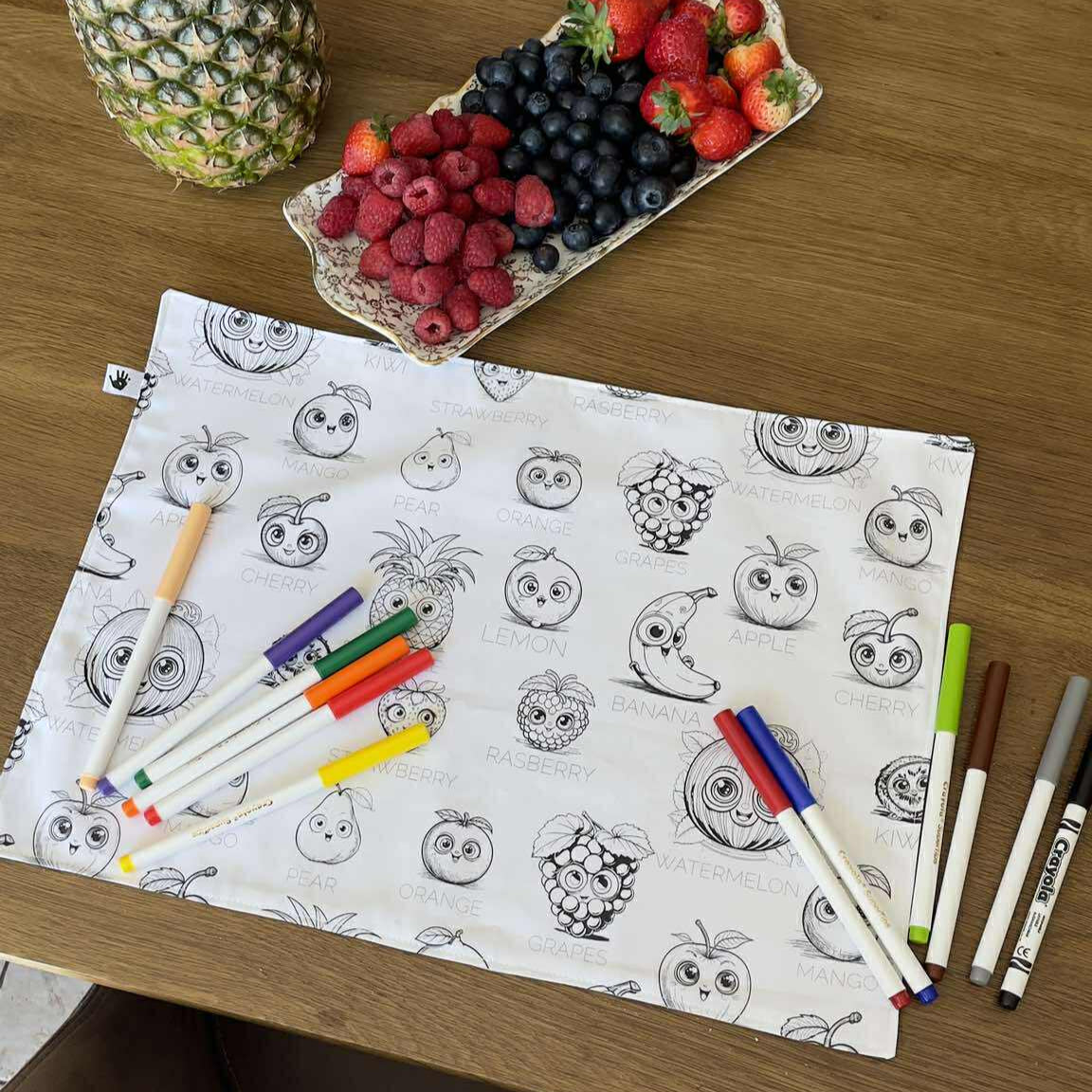 DC Fruit 'Colour Me' Placemat with 12 Washable | Reversible Colouring Placemat