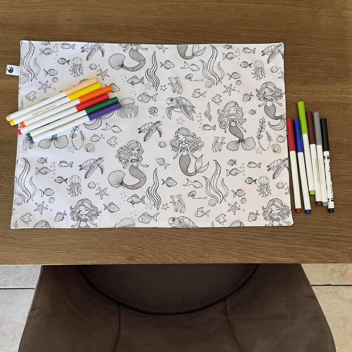 DC Mermaid 'Colour Me' Placemat with 12 Washable | Reversible Colouring Placemat