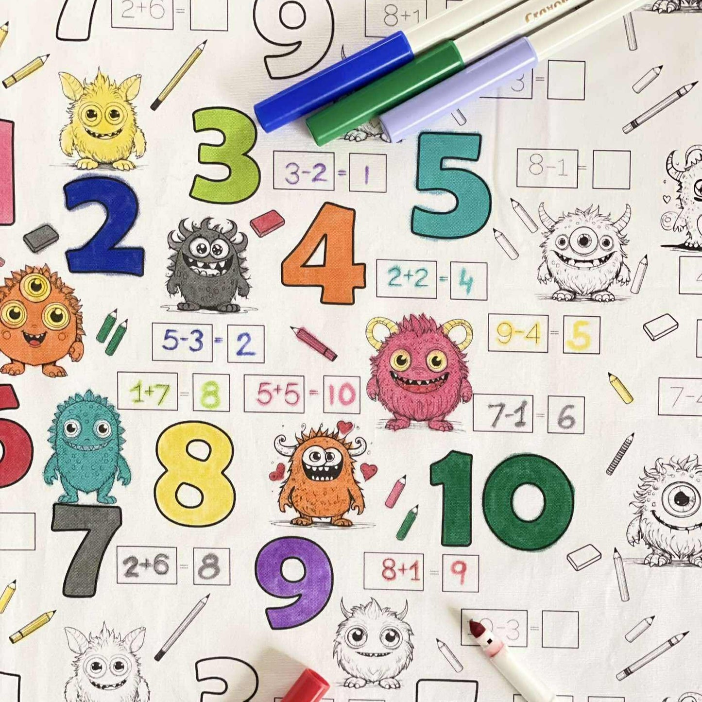Monster Numbers ‘Colour Me’ Apron with 12 Washable Markers – Reversible, Creative, and Durable Apron for Kids Aged 3-8 | Gift Idea