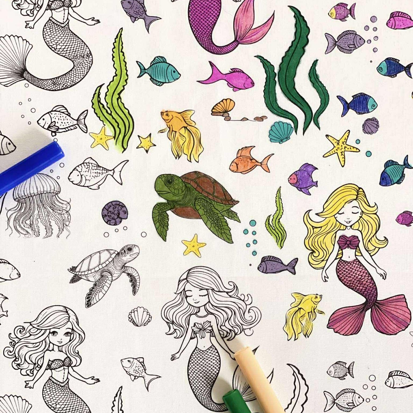 DC Mermaid 'Colour Me' Placemat with 12 Washable | Reversible Colouring Placemat