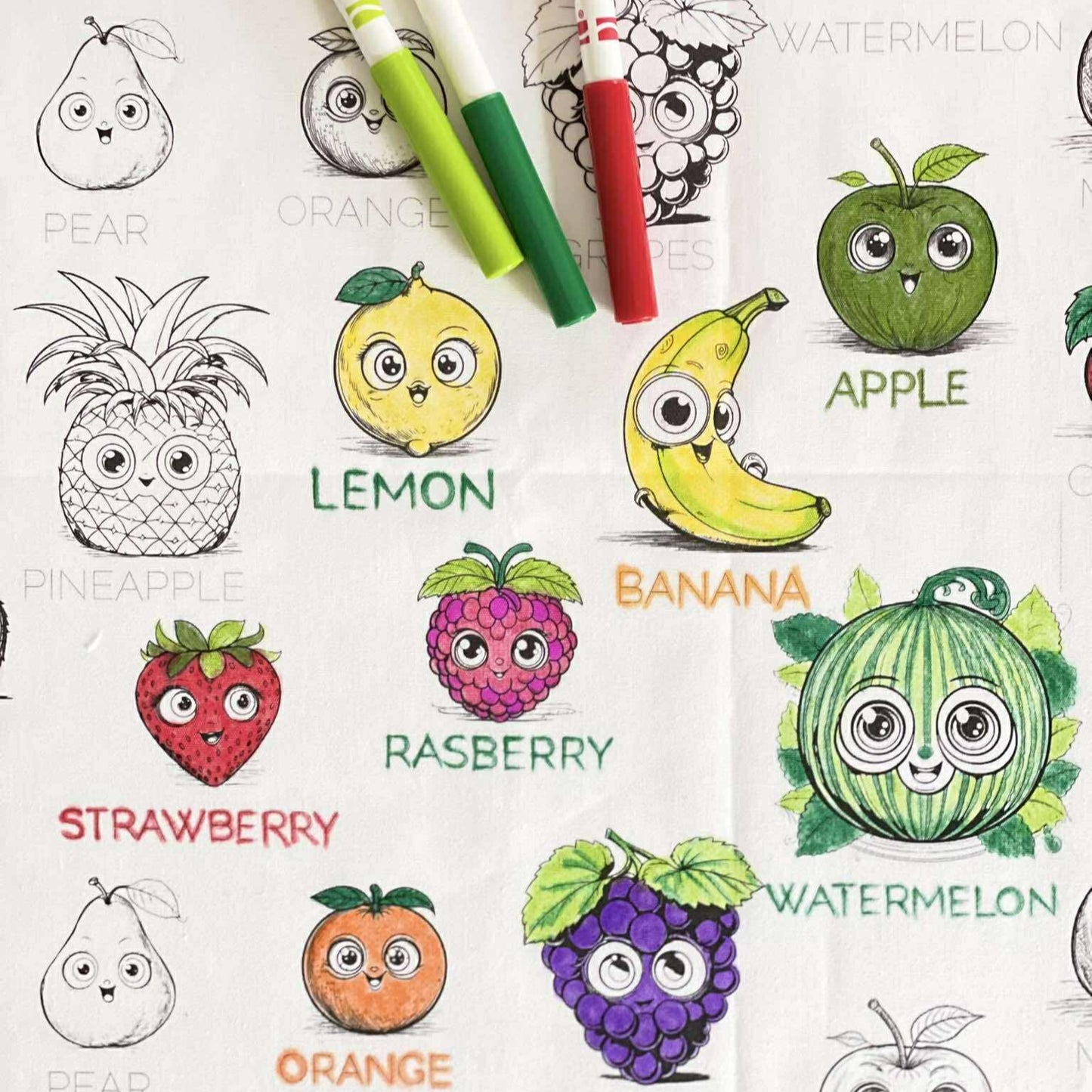 DC Fruit 'Colour Me' Placemat with 12 Washable | Reversible Colouring Placemat