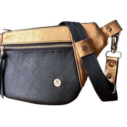 Sleek City Bag – Copper Gold Deer Leather x Black Cowhide