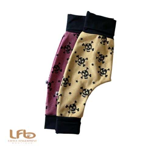Skull Mustard Yellow "Grow with Me" Baby Harem Pants