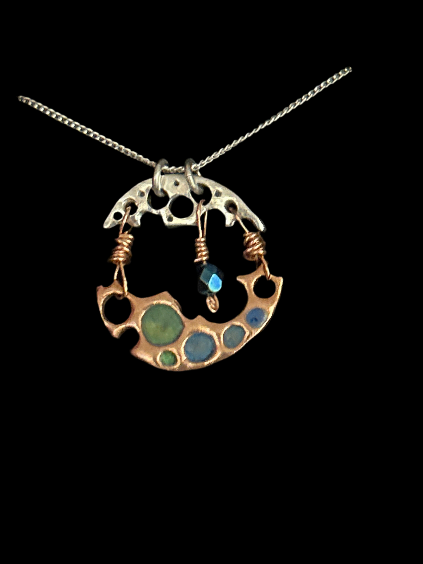 Colourful copper & silver pendant