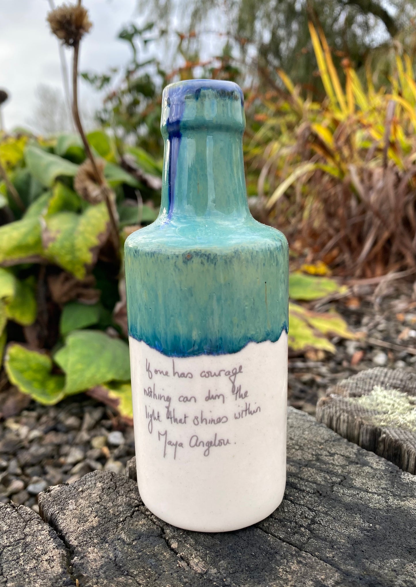 Vase - Bottle Aqua Design Maya Angelou Quote