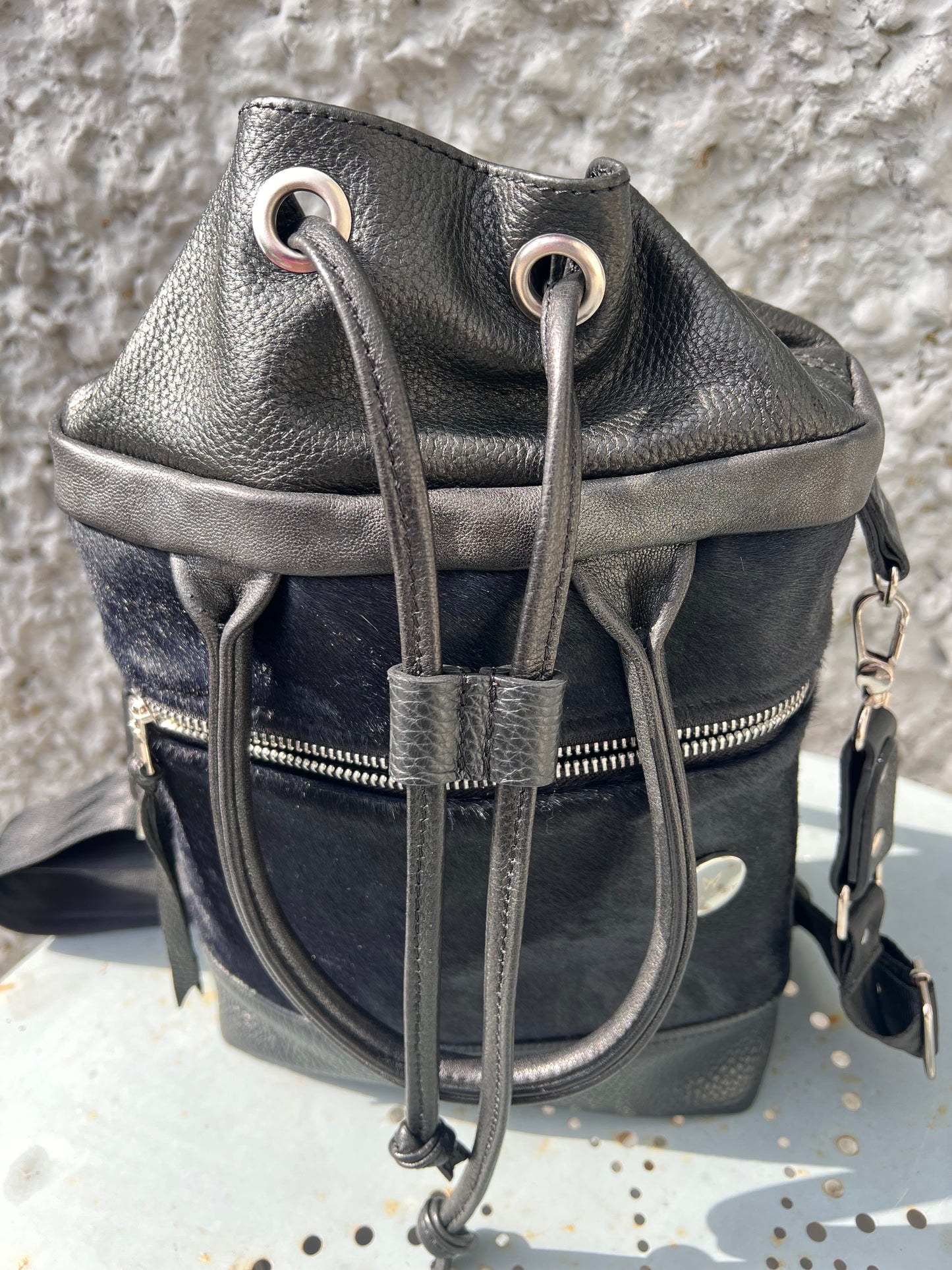 Black bucket bag
