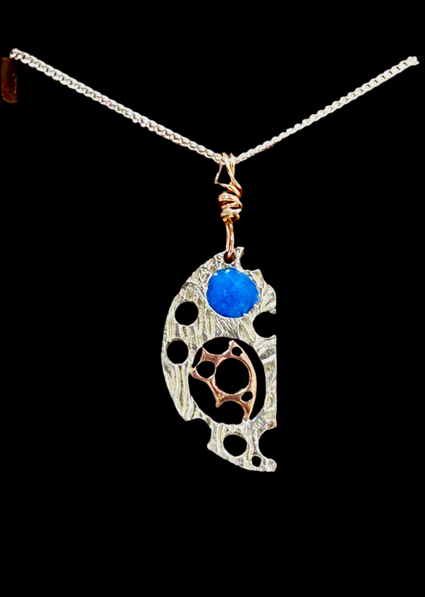 Colourful copper & silver pendant