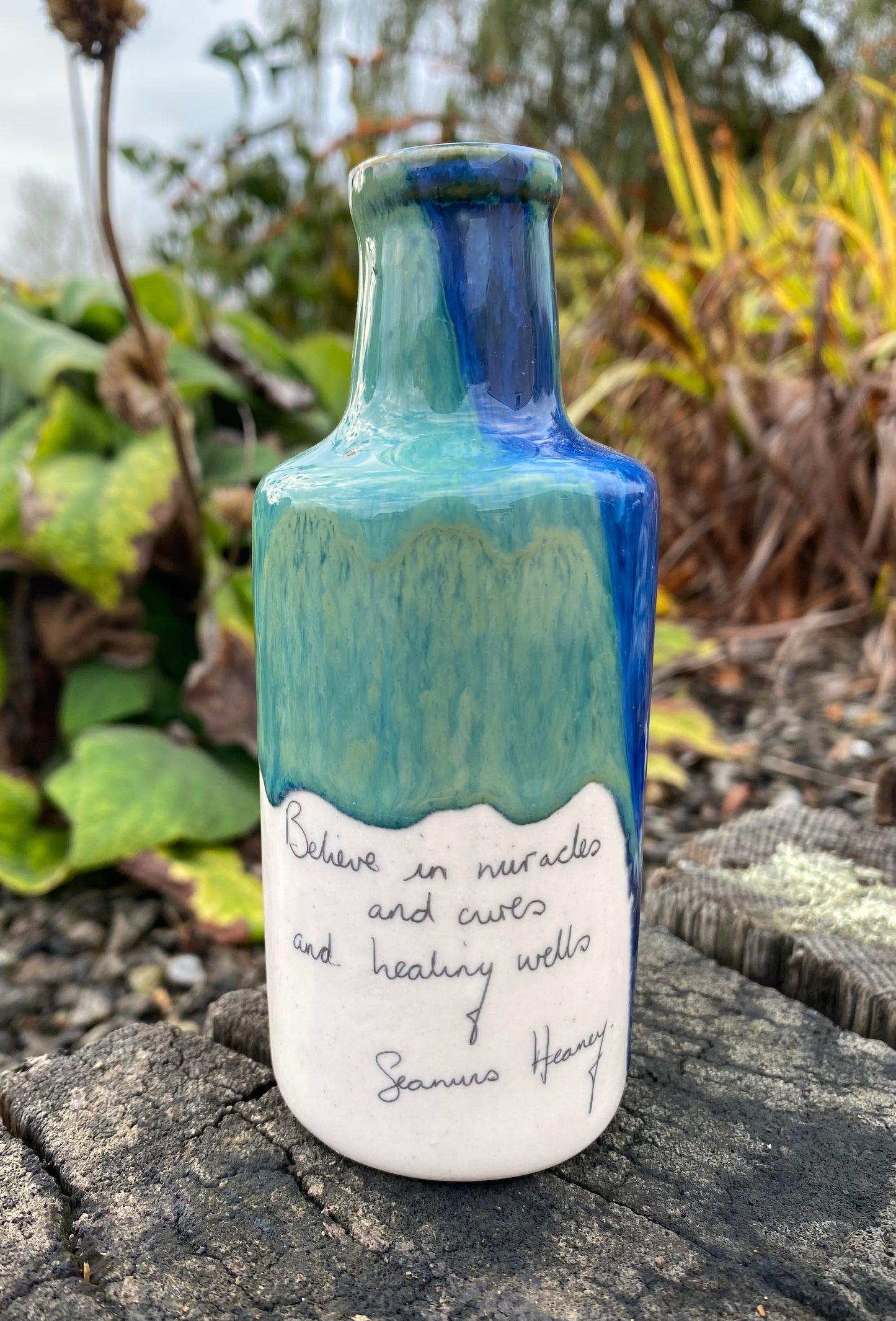 Vase - Bottle Aqua Design - Seamus Heaney Quote