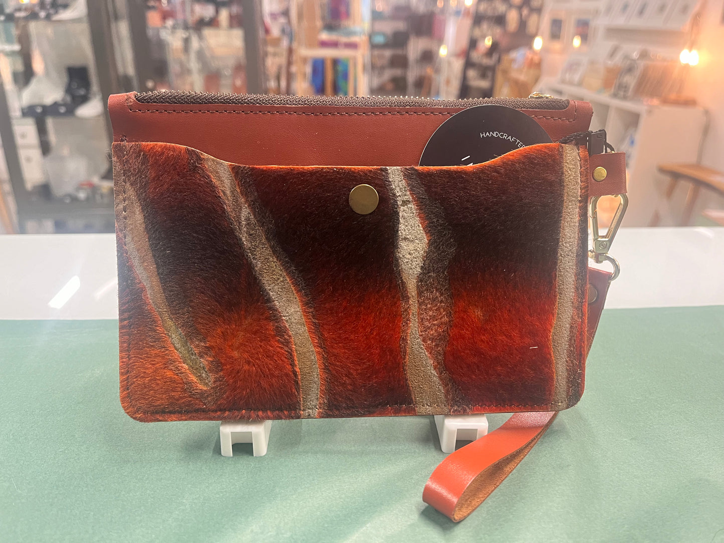 Leather clutch - wallet hair on brown