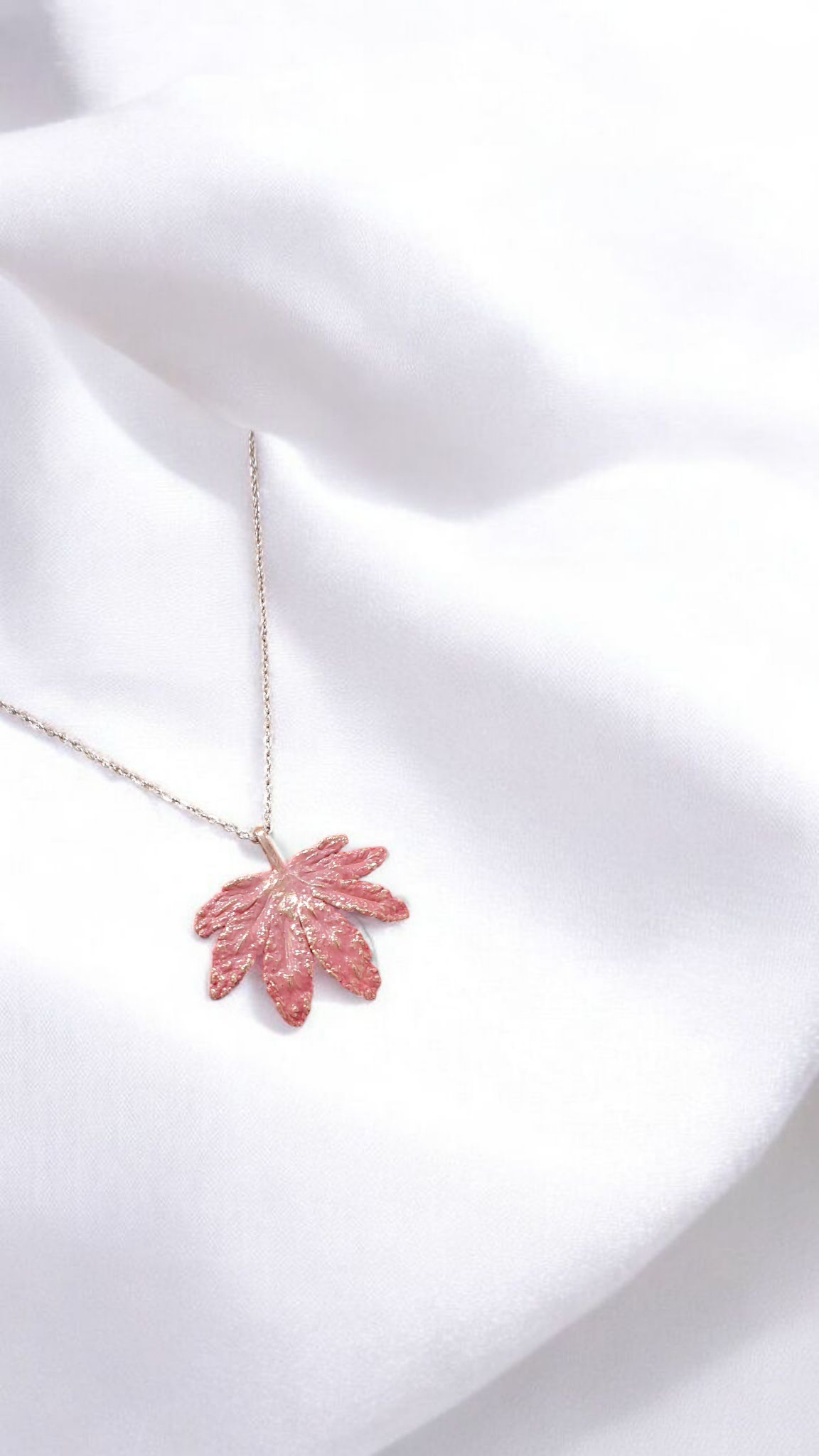 77 Japanese Maple Leaf. Coral Patina Copper Pendant