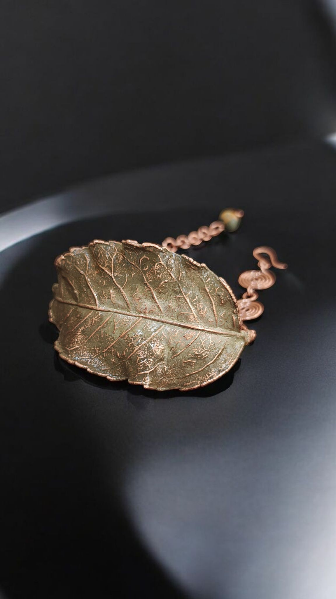 Warm Sunrise — Copper Bracelet with Currant Leaf