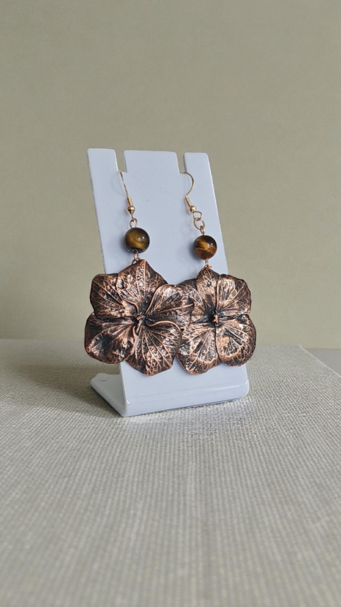 10. Antique Hydrangea – Copper Earrings with Natural Flowers