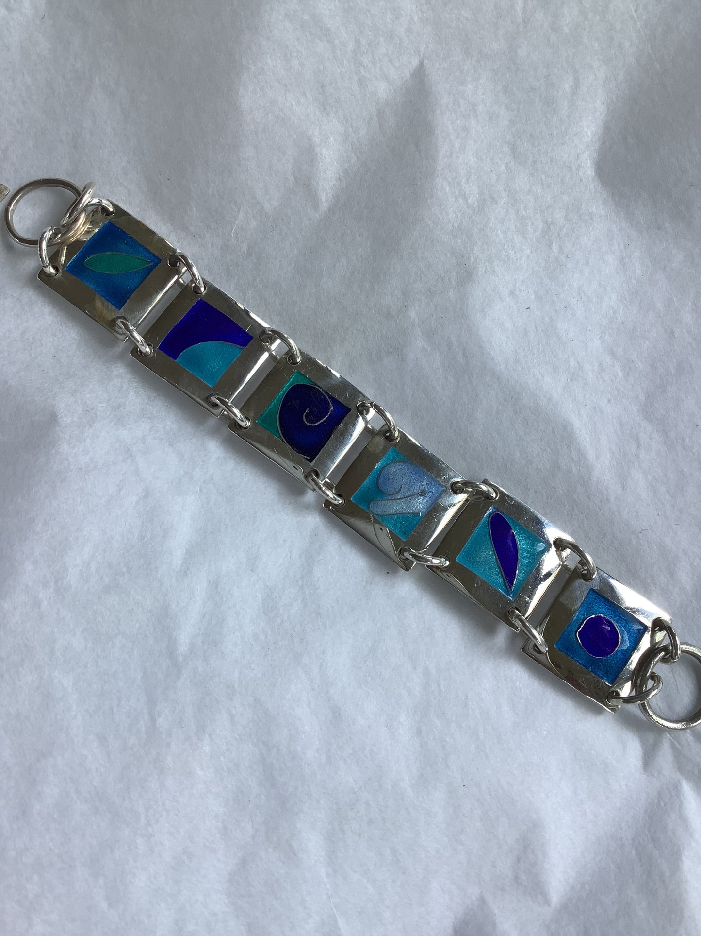 Silver and enamel squares bracelet