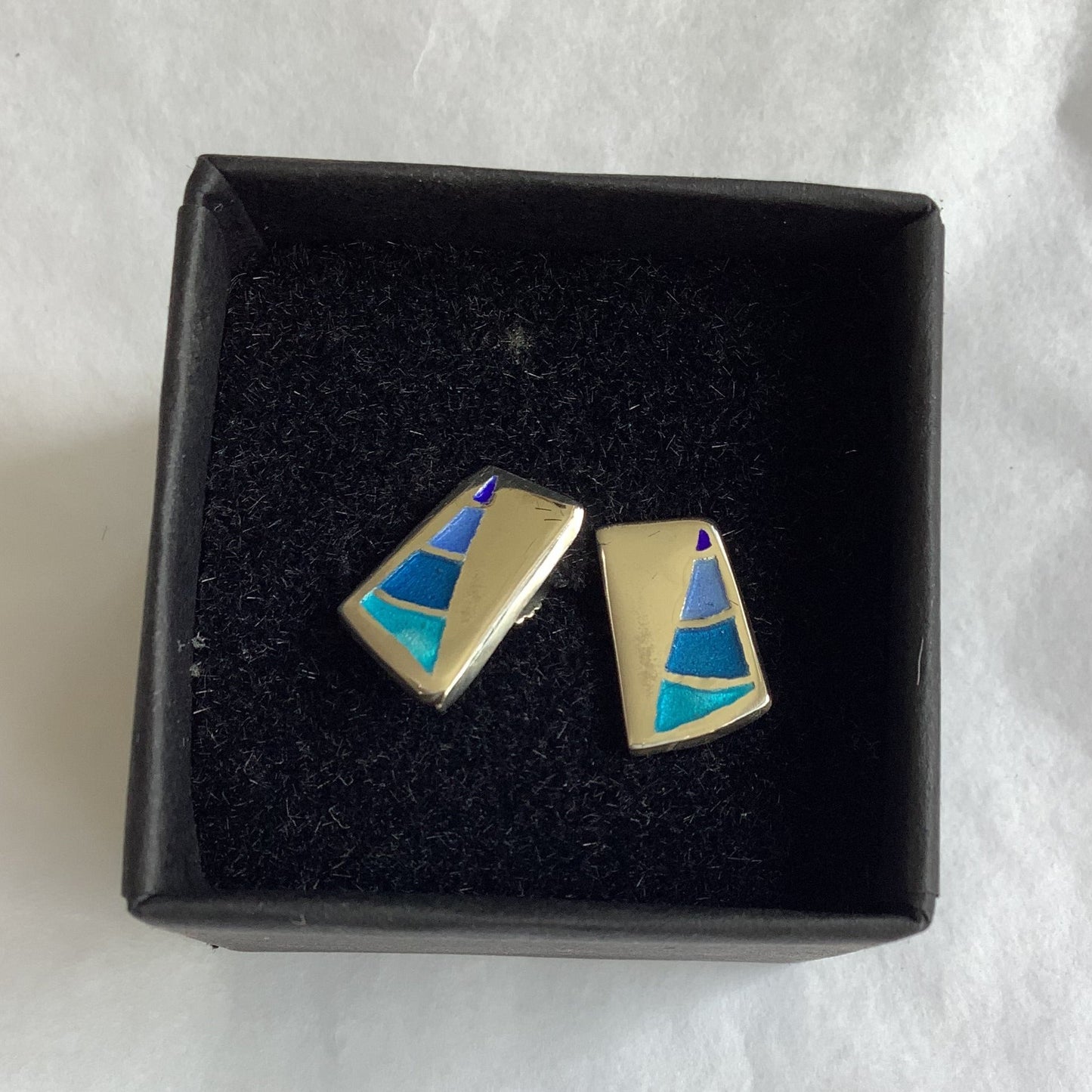 Silver and enamel oblong studs