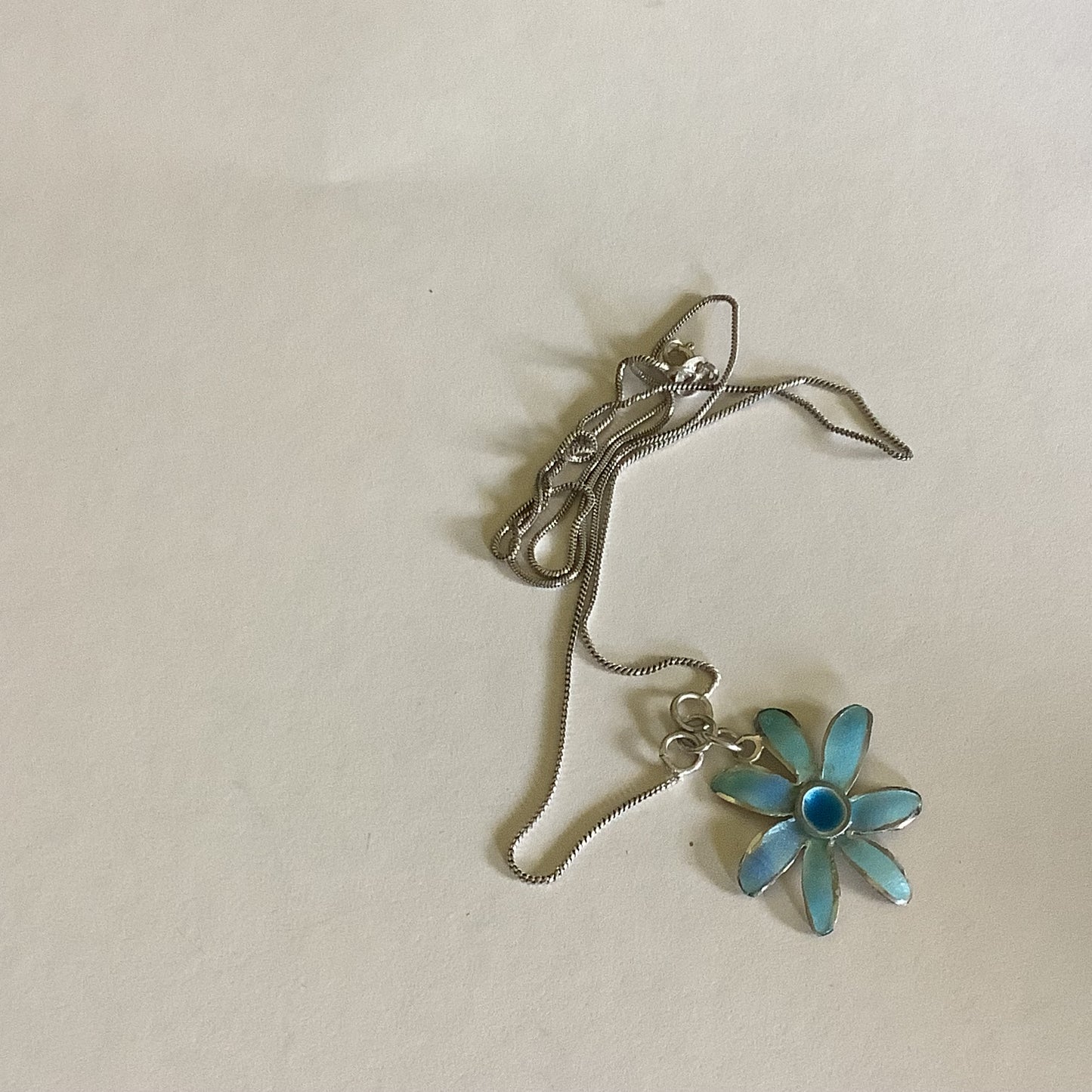 Blue flower silver and enamel pendant
