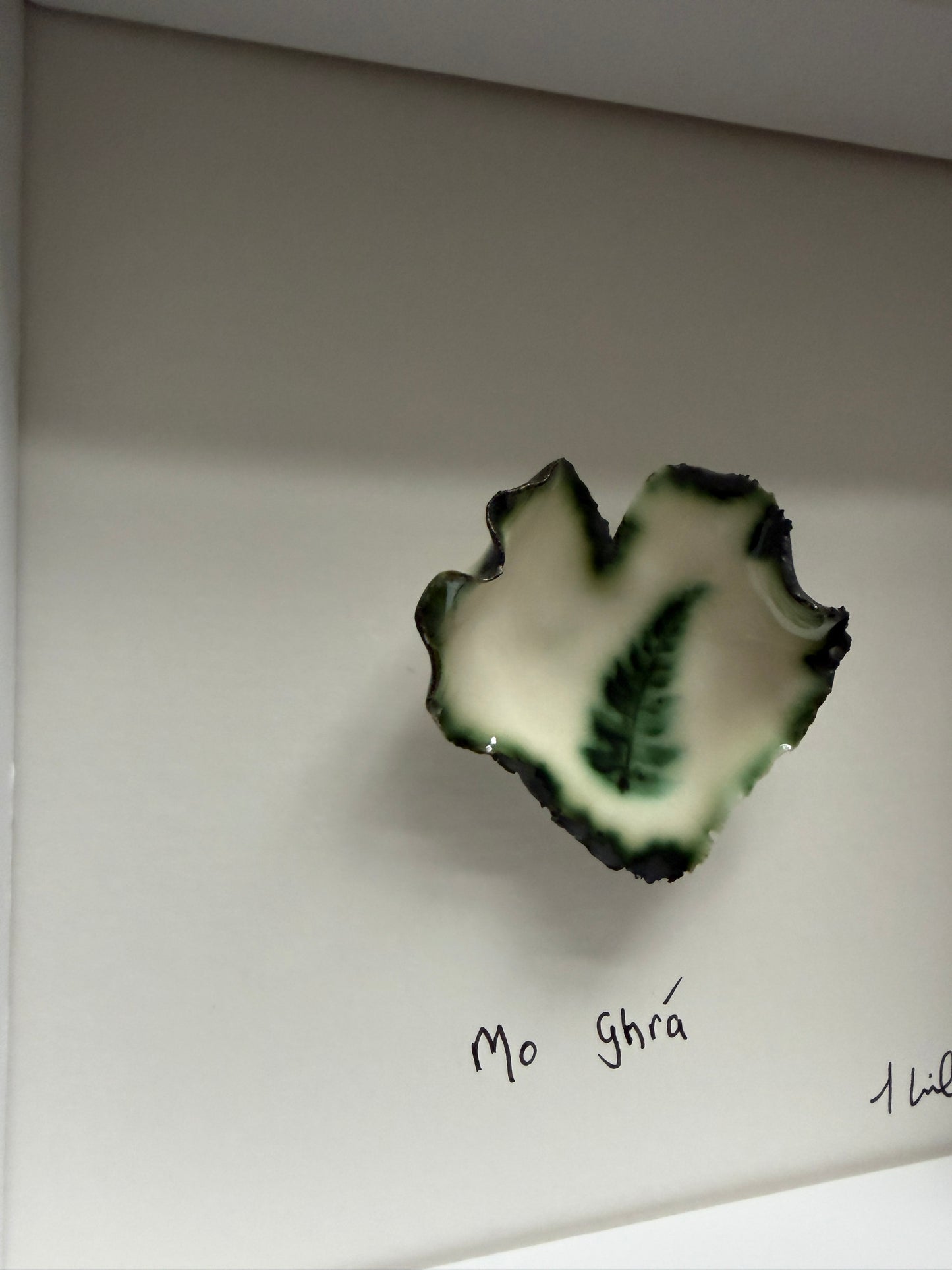 porcelain fern heart small white frame