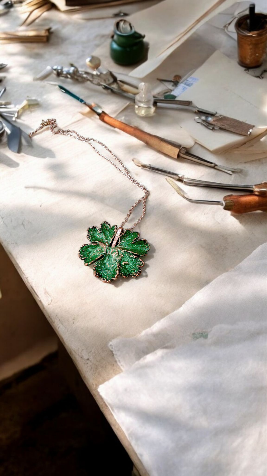 Copper “Meadow Emerald Leaf” — Real Leaf & Patina