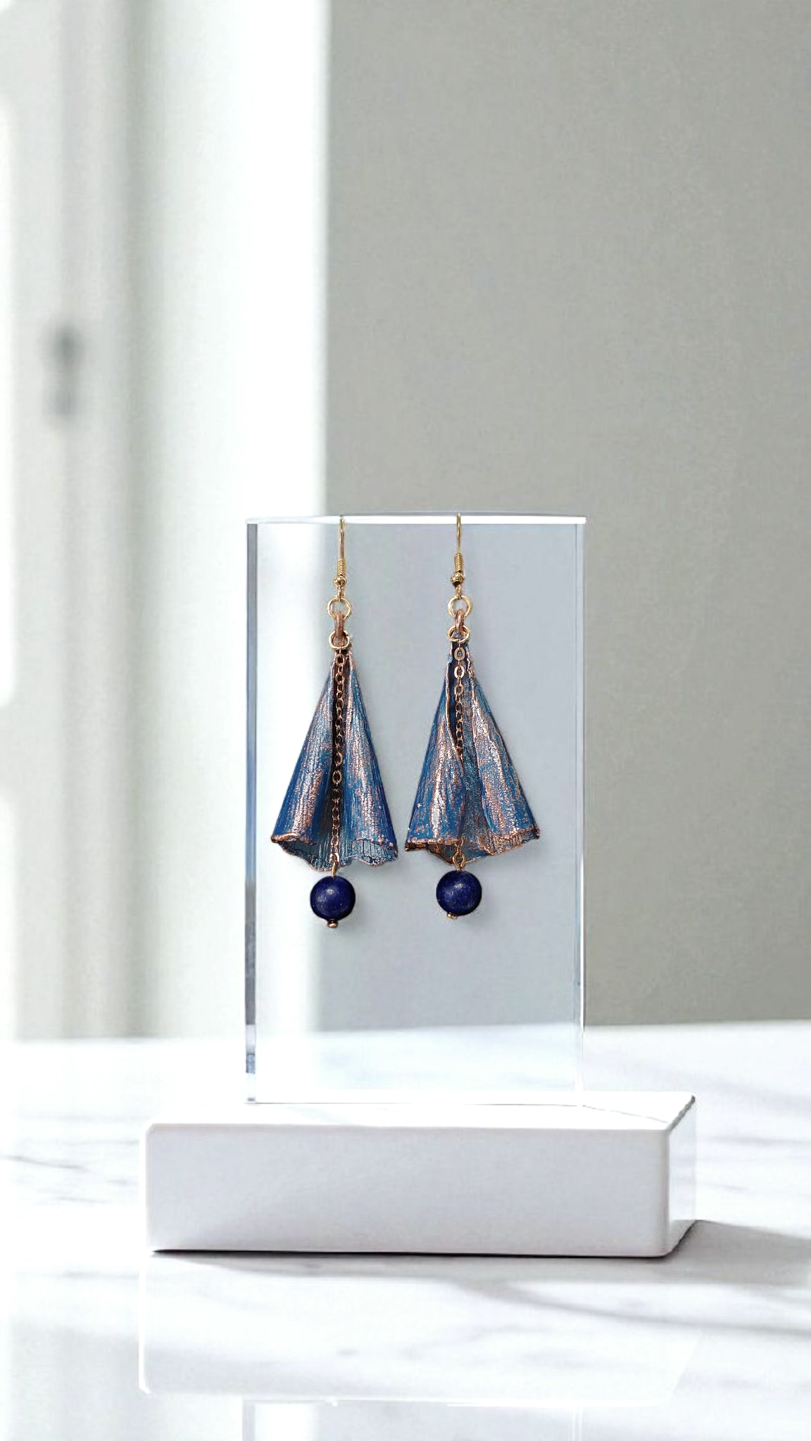 Copper Earrings “Indigo Leaf”
